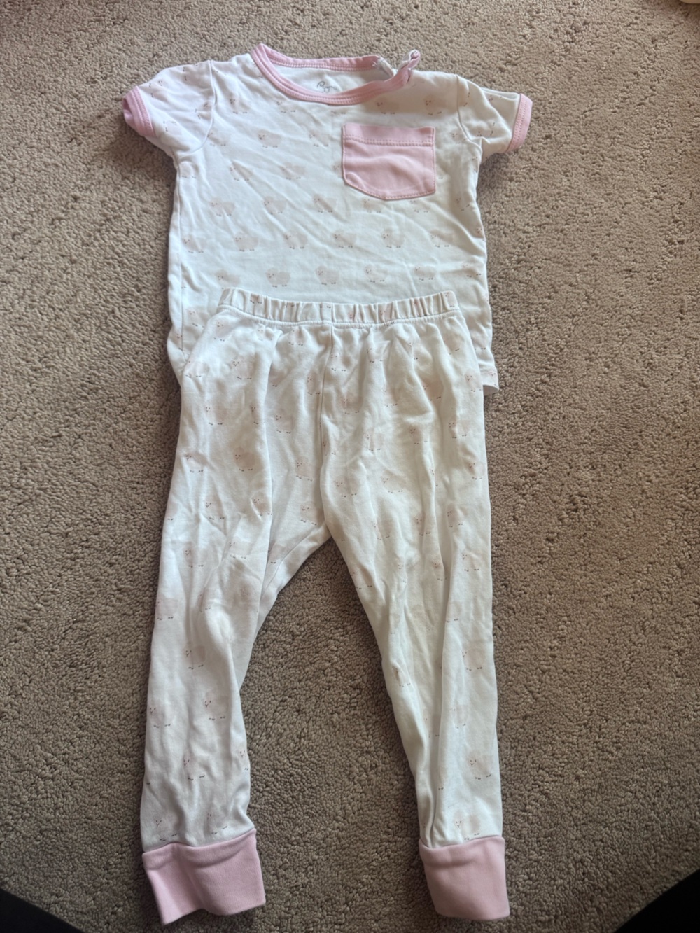 Girls' Pink Trim White Pajama Set - Soft Cotton Sleepwear